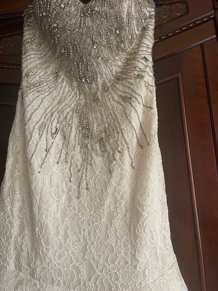 Dantelli Straplez Uzun Beyaz Nişan- nikah Elbisesi - Görsel 5