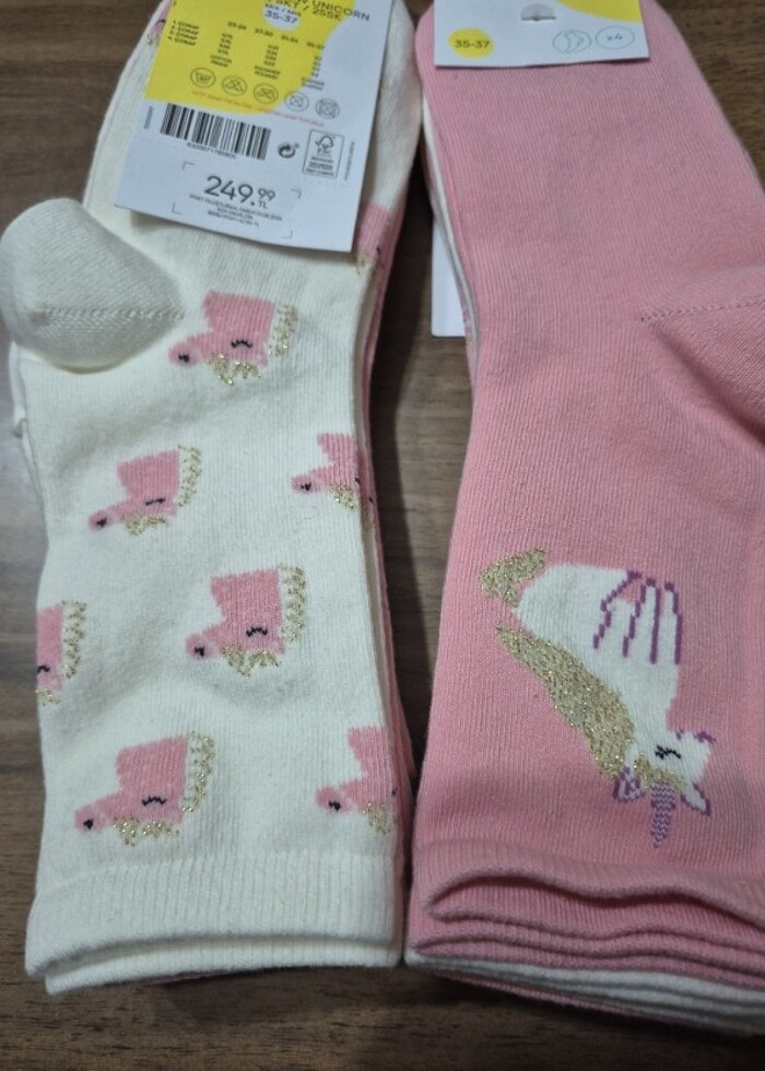 4 lü kız cocuk corap simli süslü - Görsel 2