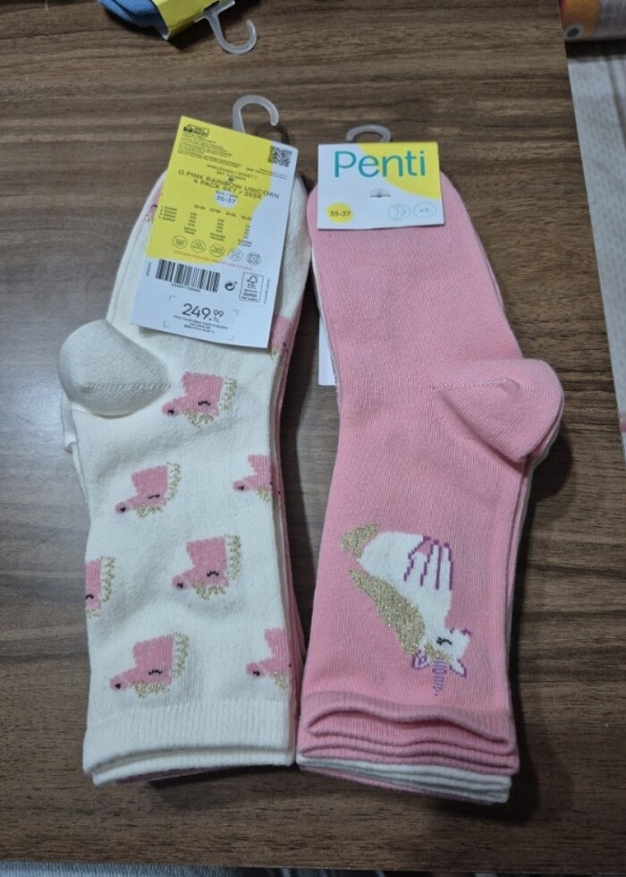 4 lü kız cocuk corap simli süslü - Görsel 3