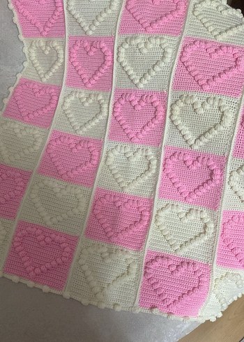 Nakışlı Pembe Örgü Çocuk Battaniyesi - Görsel 2