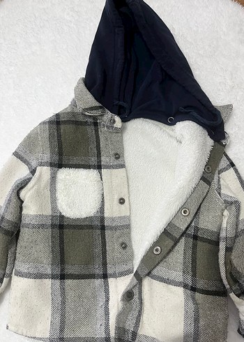 Erkek Çocuk Ekose Desenli Kapüşonlu Gri Ceket - Görsel 2