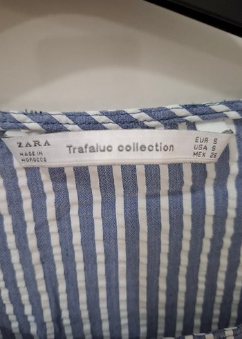 s Beden mavi Renk Düğmeli Çizgili Keten Kadın Gömlek