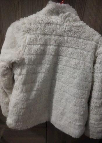 Beyaz Kadın Kürk Detaylı Midi Mont - Görsel 3