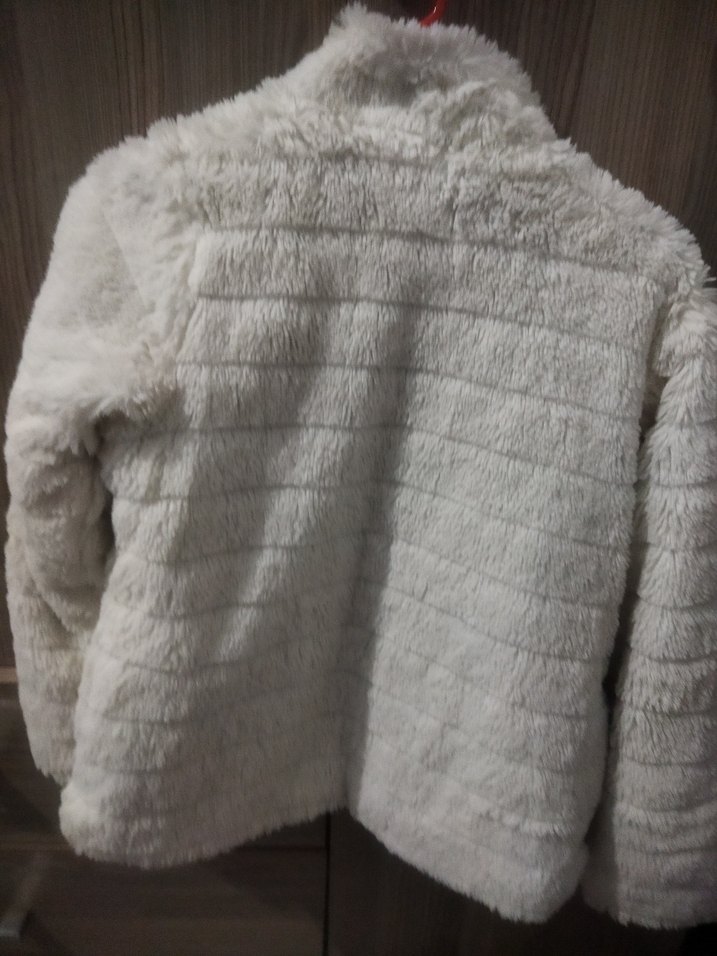 Beyaz Kadın Kürk Detaylı Midi Mont - Görsel 3