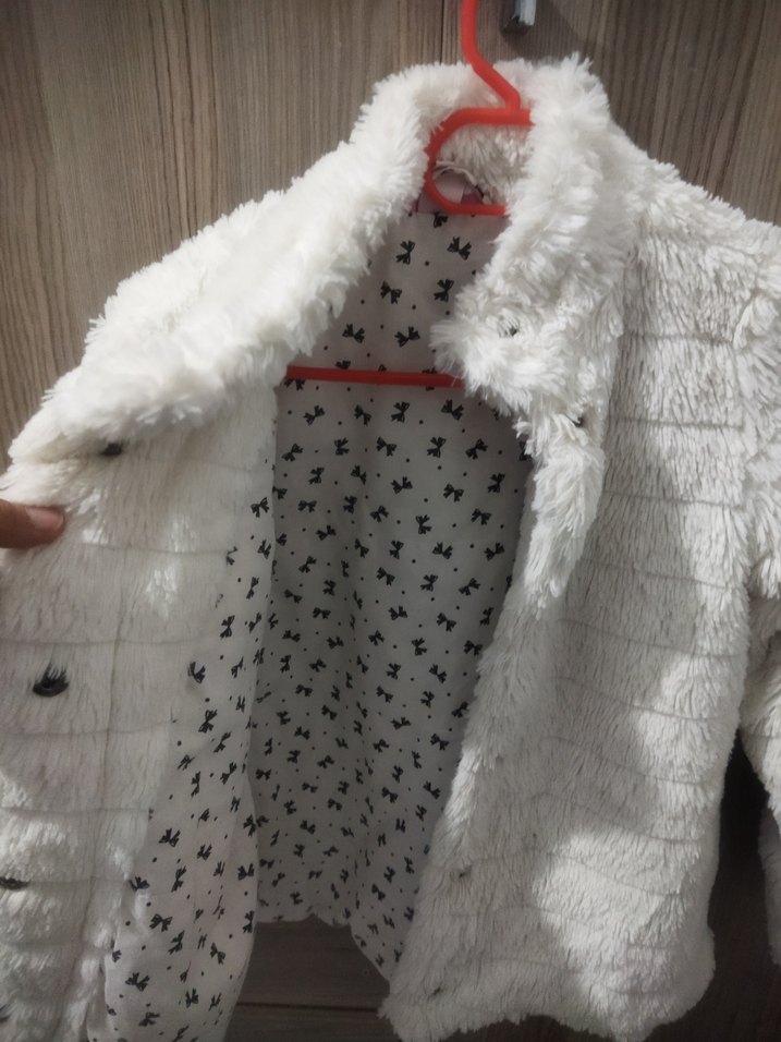 Beyaz Kadın Kürk Detaylı Midi Mont - Görsel 2