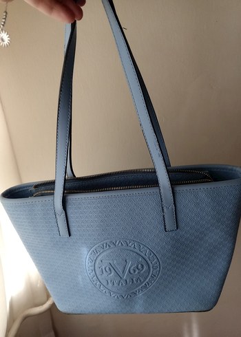Versace 19.69 Mavi Deri Fermuarlı Kadın Çanta