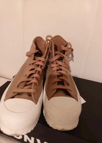 Bej Platform Topuklu Kadın Spor Ayakkabı deri - Görsel 11