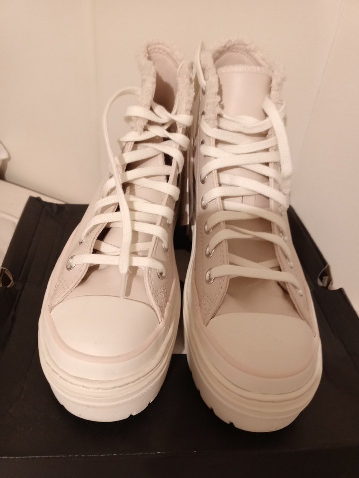 Beyaz Platform Topuklu Kadın Spor Ayakkabı deri - Görsel 2