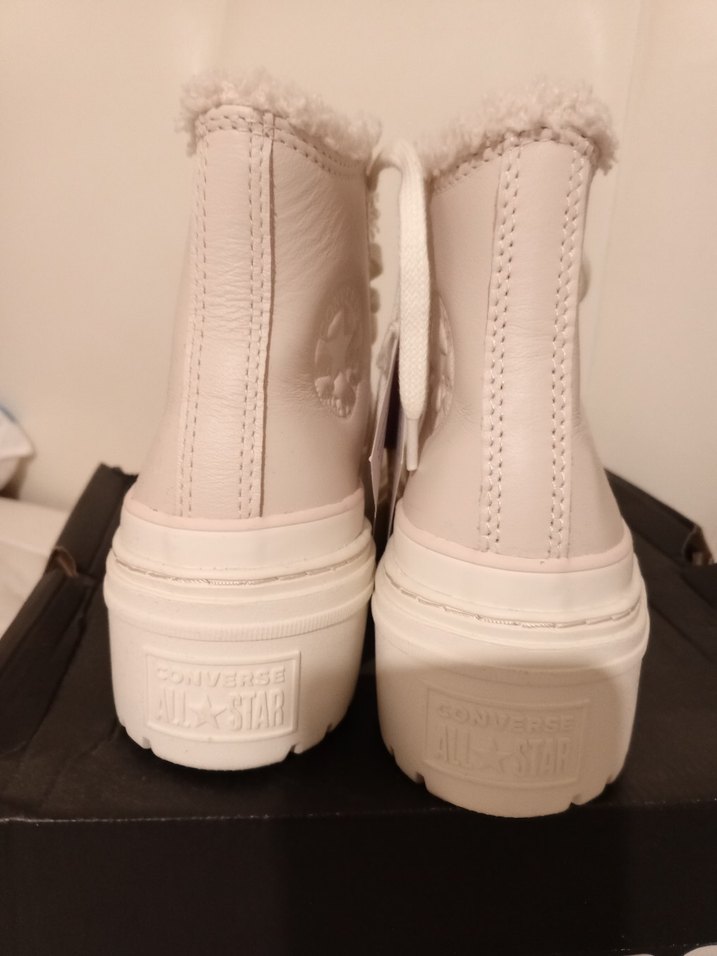 Beyaz Platform Topuklu Kadın Spor Ayakkabı deri - Görsel 3