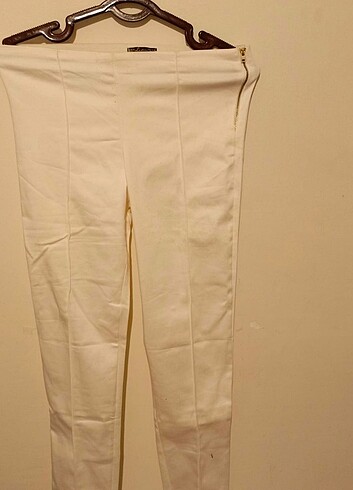 L beden beyaz uandan fermuarlı dar paca kumaş pantolon 