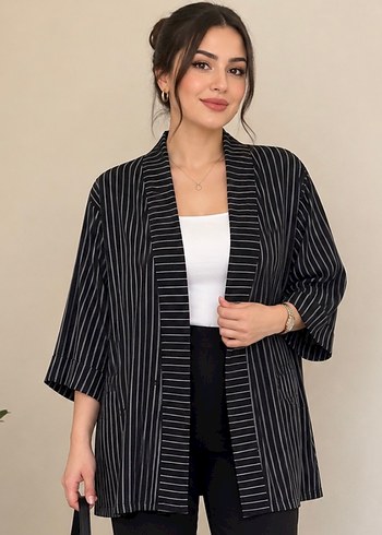 Zara Cizgili Siyah Blazer Ceket