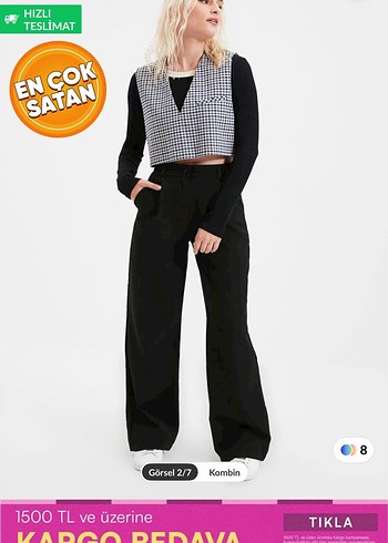 Düğmeli Siyah Kadın Kumaş Pantolon