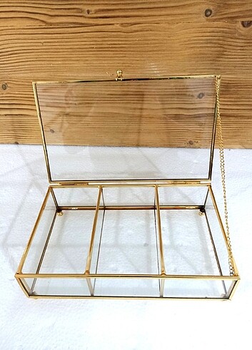 Altın renk kapaklı cam kutu 25x15 cm