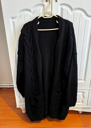 Uzun Kollu Siyah El Örgüsü Erkek Hırka - Görsel 2