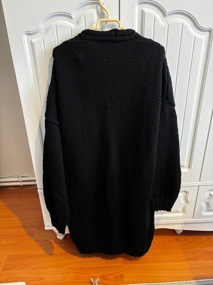 Uzun Kollu Siyah El Örgüsü Erkek Hırka - Görsel 3