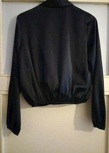 Kinzi Siyah V Yakalı Kadın sentetik  İpekli Bluz - Görsel 2
