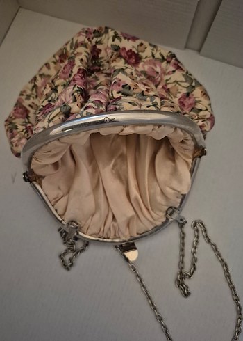 Zincir Detaylı Pembe gül desenli Vintage Çiçekli Kadın Çantası - Görsel 2