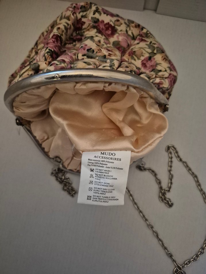 Zincir Detaylı Pembe gül desenli Vintage Çiçekli Kadın Çantası - Görsel 3