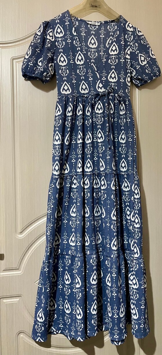 Mavi kısa kollu uzun yazlık elbise. - Görsel 2