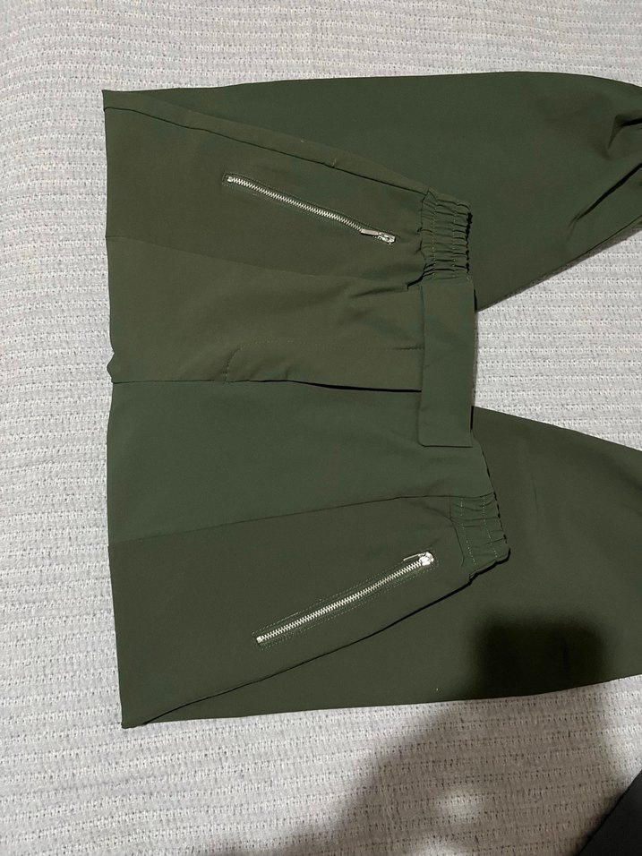 Kadın yeşil paraşüt kumaş kargo pantolon - Görsel 2