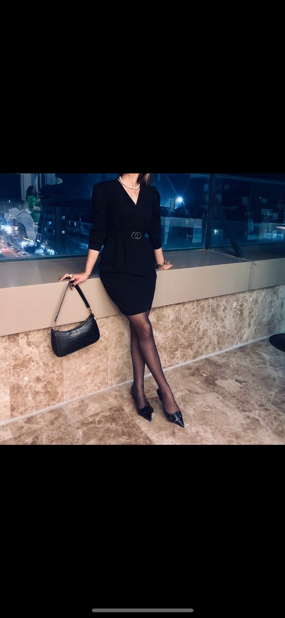 Uzun Kollu Kemerli Kadın Elbise - Görsel 3