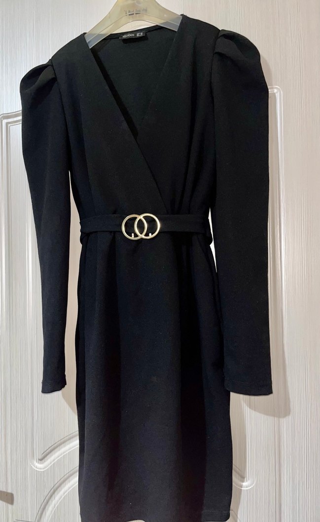 Uzun Kollu Kemerli Kadın Elbise - Görsel 2