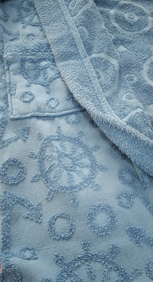 Kapüşonlu Erkek Çocuk Mavi Bornoz - Görsel 3