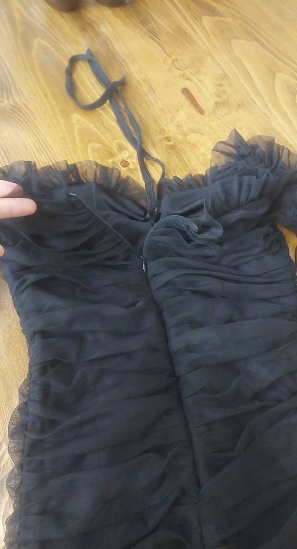 Drapeli Siyah Uzun Kollu Midi Kadın Elbise - Görsel 3