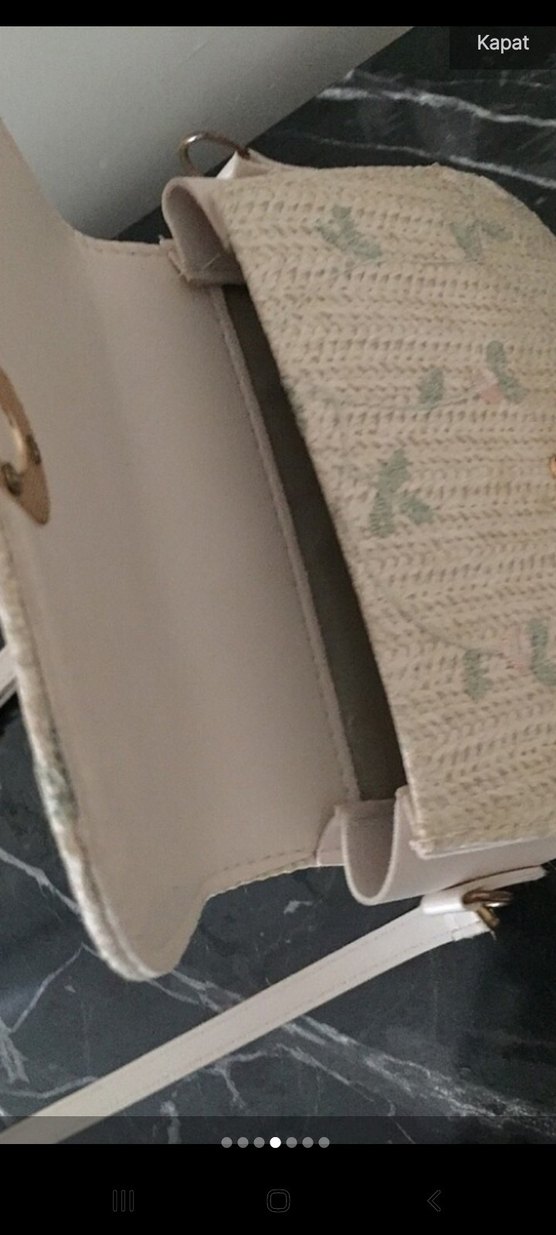 Nakışlı Bej Örgü Kadın Çanta - Görsel 5