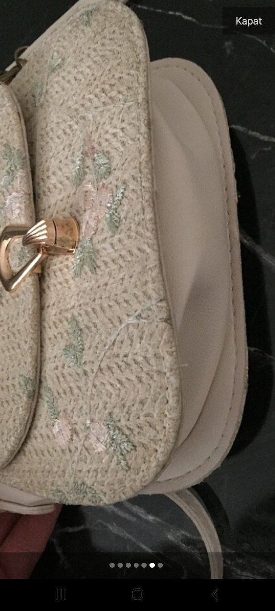 Nakışlı Bej Örgü Kadın Çanta - Görsel 3