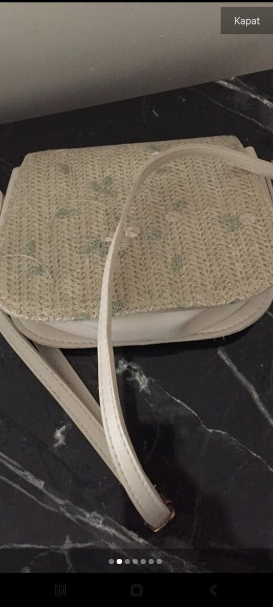 Nakışlı Bej Örgü Kadın Çanta - Görsel 2