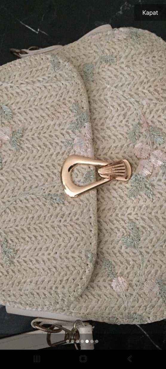 Nakışlı Bej Örgü Kadın Çanta - Görsel 4