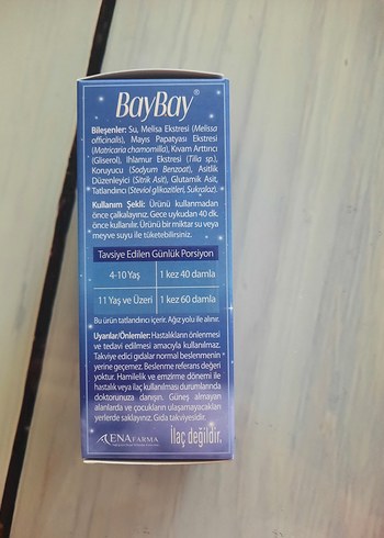  Beden mavi Renk BayBay Night Melisa Ekstreli Takviye Sıvı 50 ml
