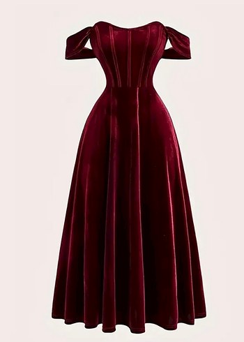 Bordo Uzun Kadın Abiye Elbise - Görsel 2