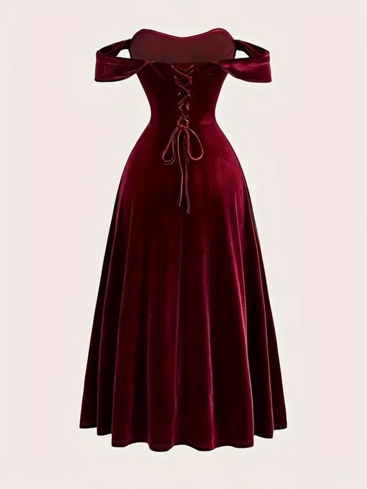 Bordo Uzun Kadın Abiye Elbise - Görsel 3