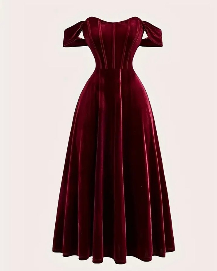 Bordo Uzun Kadın Abiye Elbise - Görsel 2