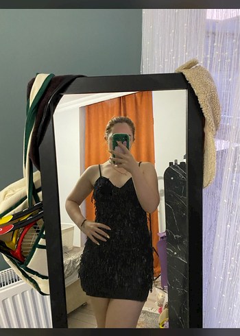 Siyah mini askılı elbise - Görsel 11