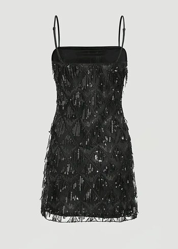 Siyah mini askılı elbise - Görsel 6