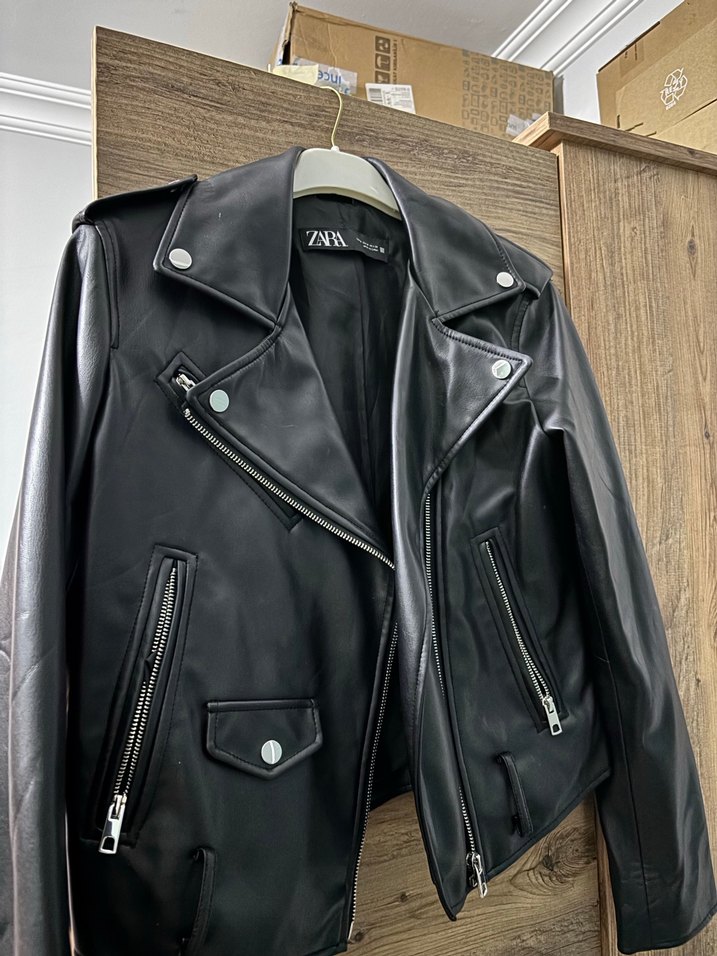 Zara Kadın Siyah Deri Biker Ceket - Görsel 3
