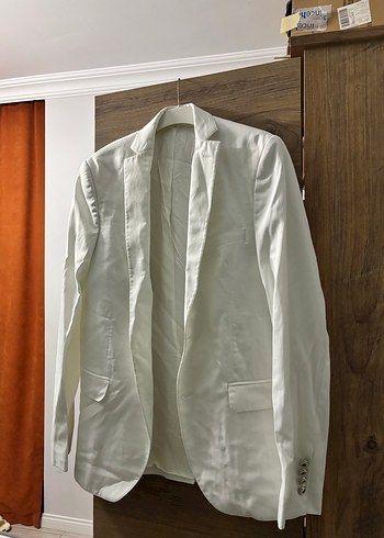 Beyaz Düğmeli Blazer Ceket - Görsel 2