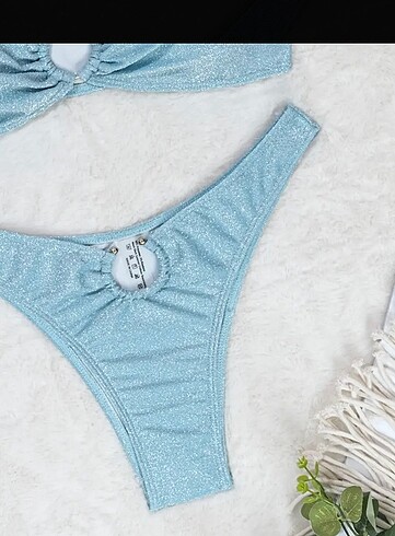 Mavi parlak simli özel tasarım bikini takımı - Görsel 5