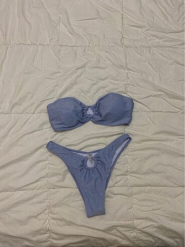 Mavi parlak simli özel tasarım bikini takımı - Görsel 7