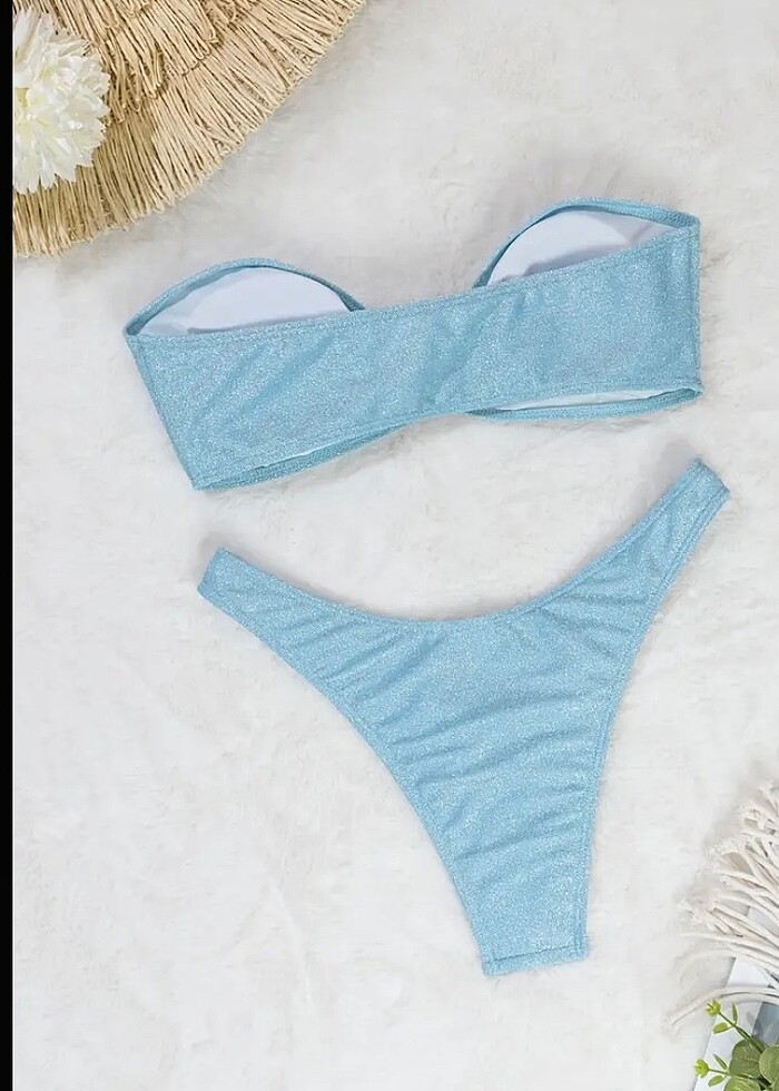 Mavi parlak simli özel tasarım bikini takımı - Görsel 4