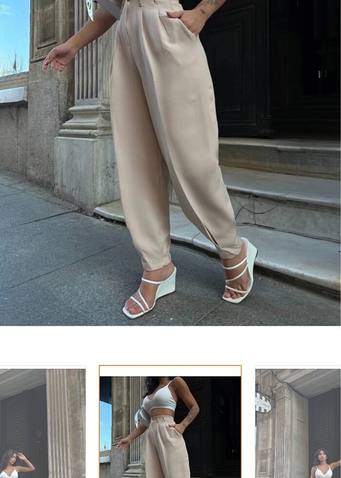 Bej rengi havuç kesim pantolon - Görsel 3