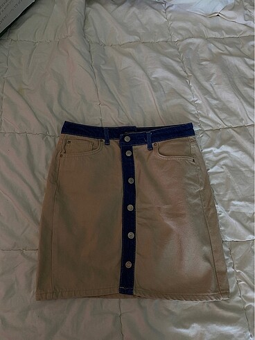 Denim düğme detaylı etek