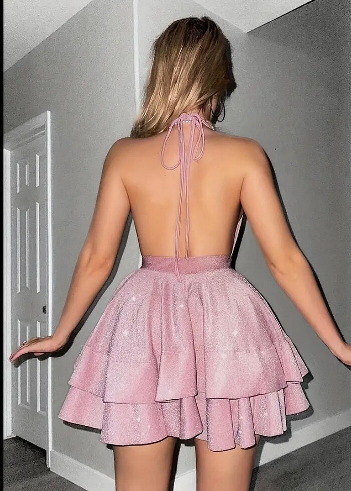 Pembe balo mezuniyet düğün davet elbisesi - Görsel 3