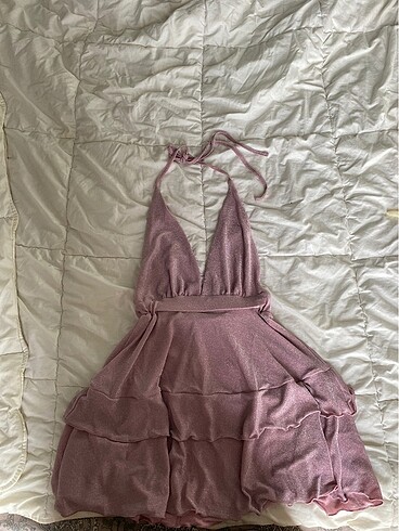 Pembe simli mezuniyet parti balo elbisesi - Görsel 6