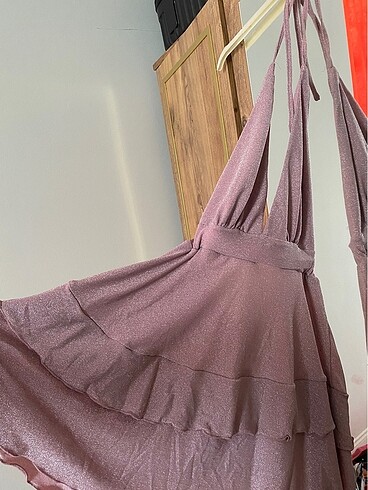 Pembe simli mezuniyet parti balo elbisesi - Görsel 7