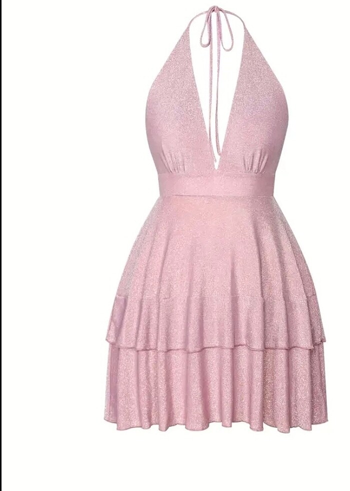 Pembe simli mezuniyet parti balo elbisesi - Görsel 4