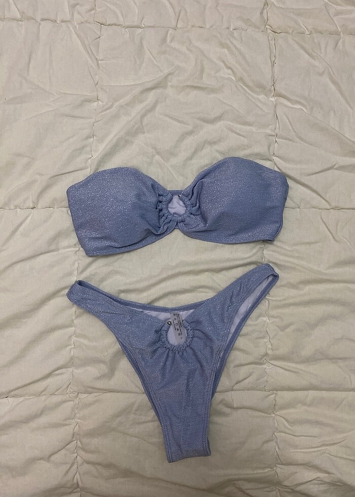 Mavi, simli tasarım bikini takımı - Görsel 2